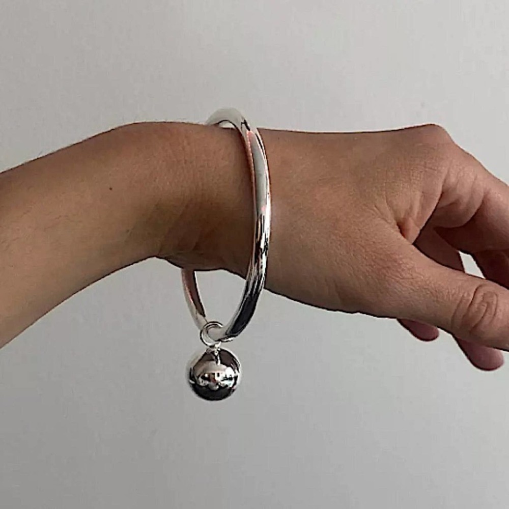 NEW STERLING SILVER CHARM BALL BANGLE BRACELET - Picture 7 of 14
